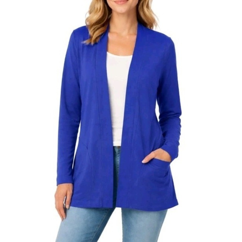 LL Bean Blue Open Cardigan Supima Cotton Size 1X Top Layer Spring Sweater